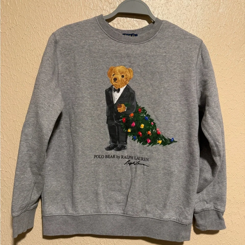 Polo by Ralph Lauren Kids Gray Sweatshirt with Bear and Tree Design‎ Size large